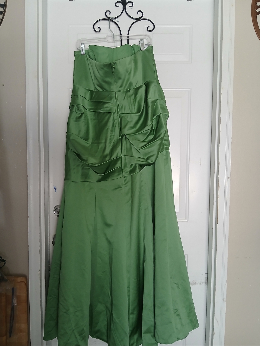 David's Bridal Strapless Satin Evening Gown in Green
